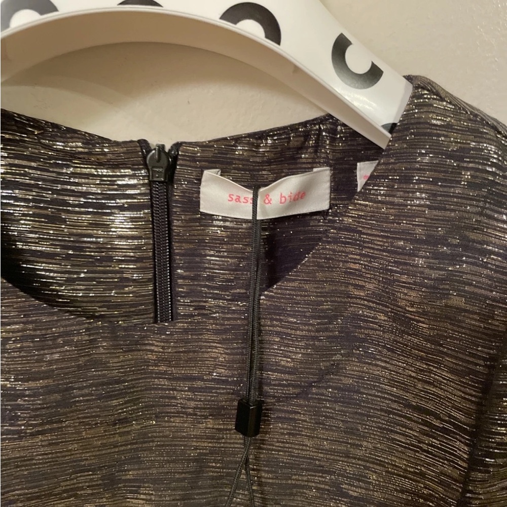 SASS & BIDE ELECTRO DOVETAIL GOLD METALLIC PUFF SLEEVE BLOUSE TOP Sz m - Picture 3 of 7